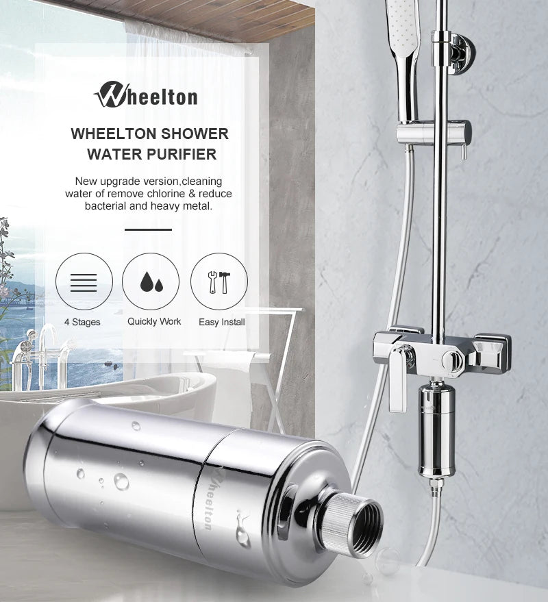 Wheelton shower water filter installed