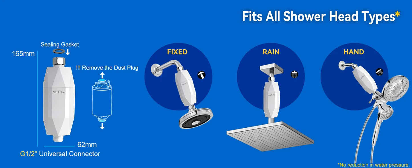 ALTHY Vitamin C Revitalizing Shower Water Filter - Reduces Chlorine Heavy Metal - Improves Dry Itchy Skin, Hair Dandruff, Eczema