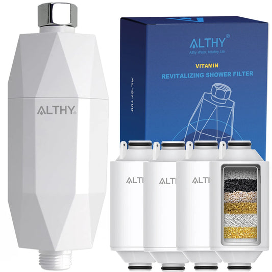 ALTHY Vitamin C Revitalizing Shower Water Filter - Reduces Chlorine Heavy Metal - Improves Dry Itchy Skin, Hair Dandruff, Eczema