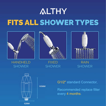 ALTHY Vitamin C Revitalizing Shower Water Filter - Reduces Chlorine Heavy Metal - Improves Dry Itchy Skin, Hair Dandruff, Eczema