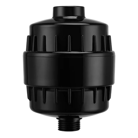 Premium black shower water filter front view