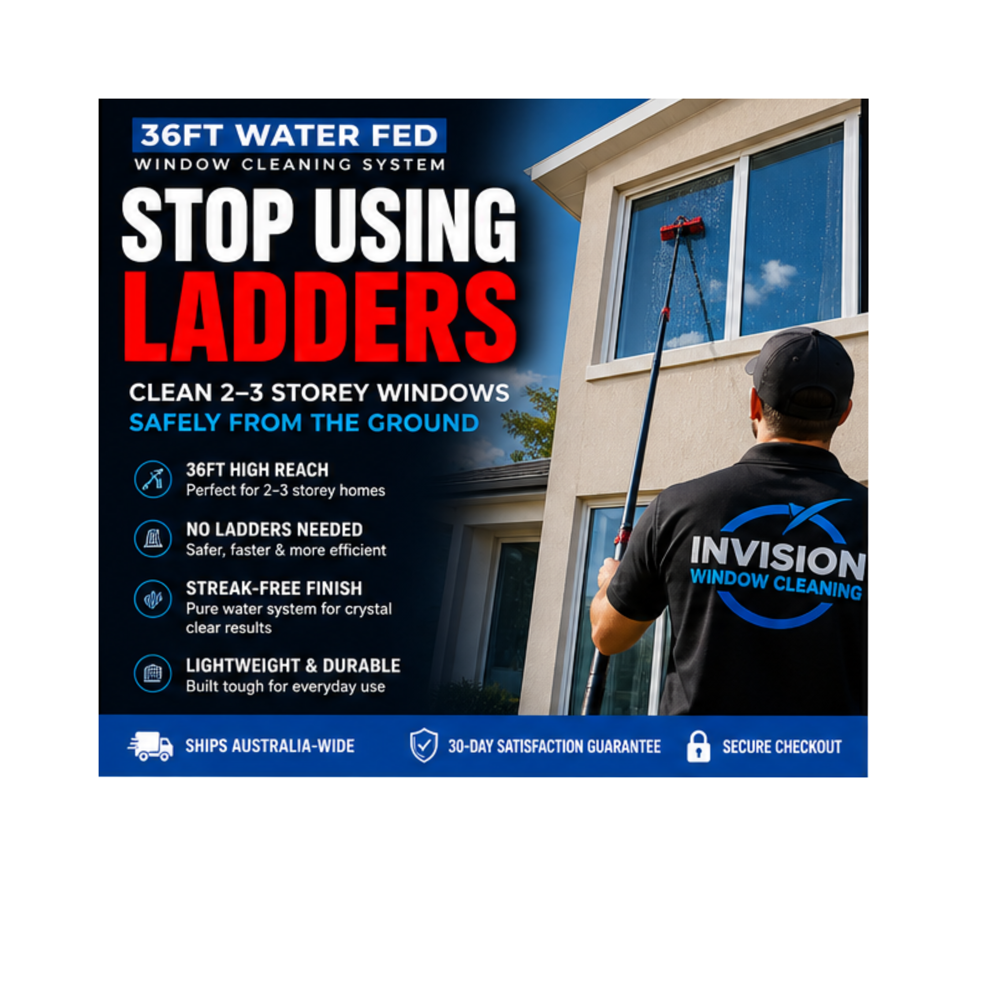36ft Water Fed Window Cleaning System Australia – Invision Window Cleaning