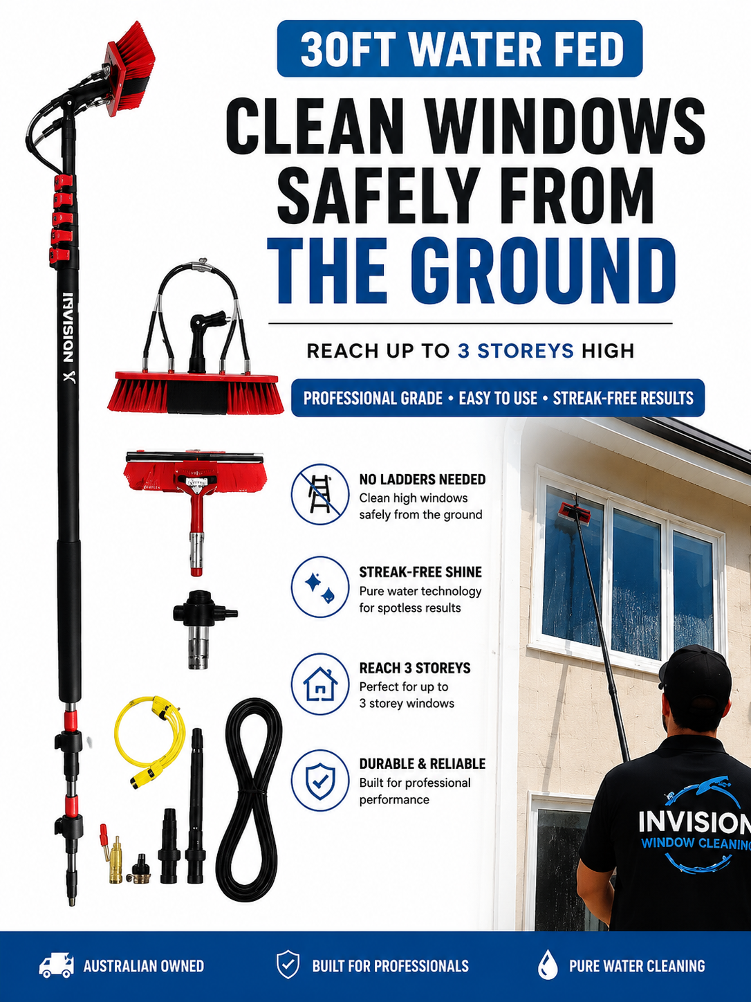 30ft water fed window cleaning system full view